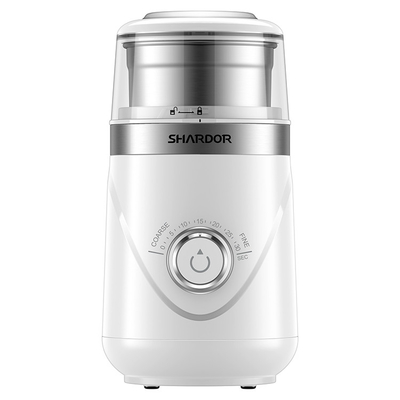 La broyeur de café faite sur commande blanche de cumin de poivre Coarse Fine Removable met en forme de tasse le bouton de synchronisation